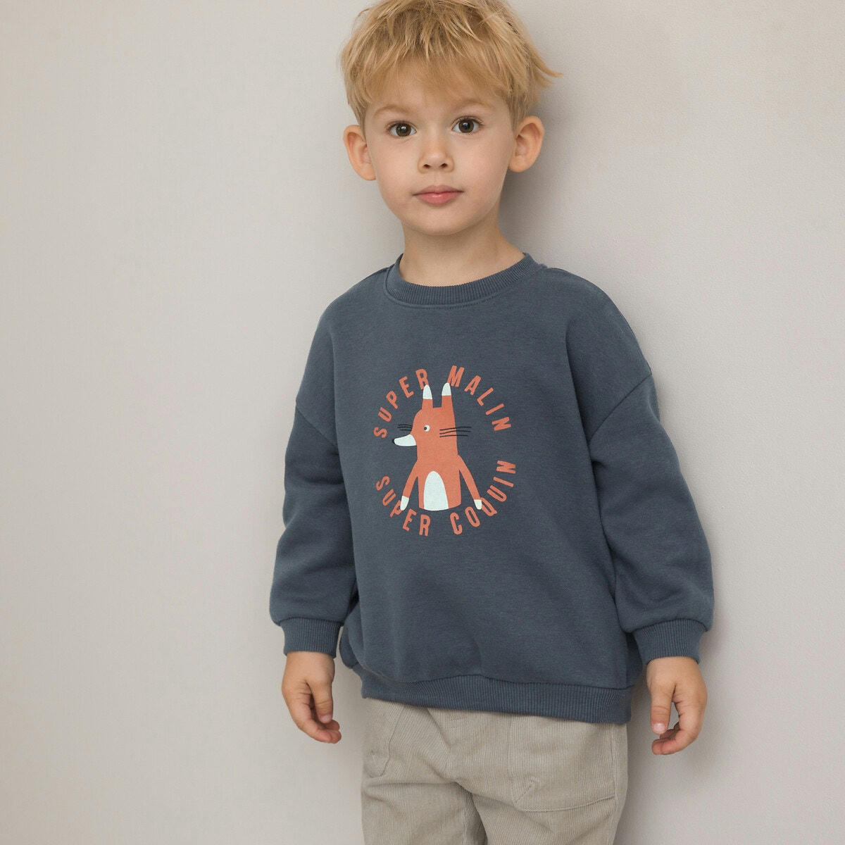 Sweat col rond en molleton, motif renard
