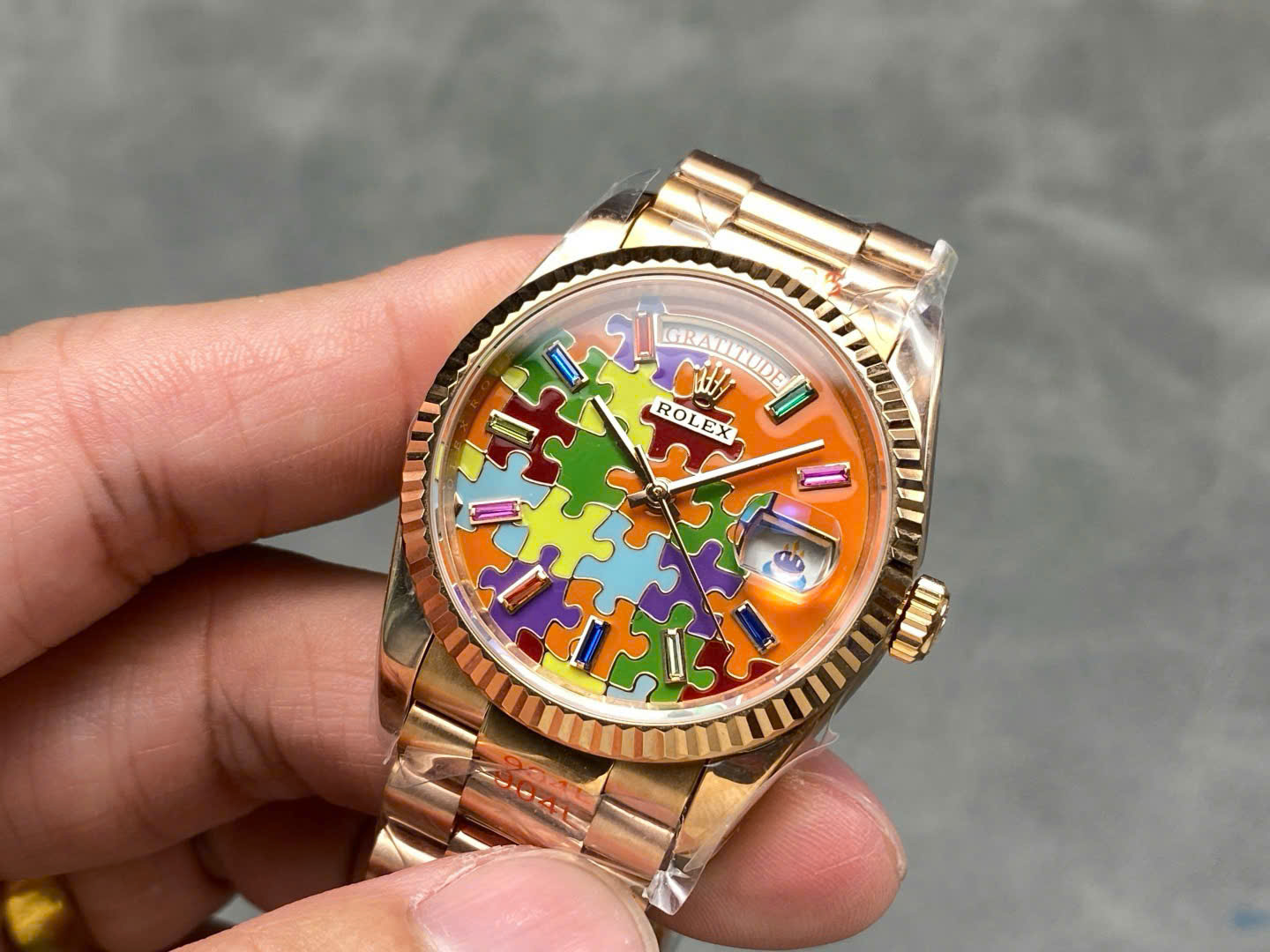 Rolex Day-Date 128235 RG Plated Puzzle Motif Dial 36mm Super Clone