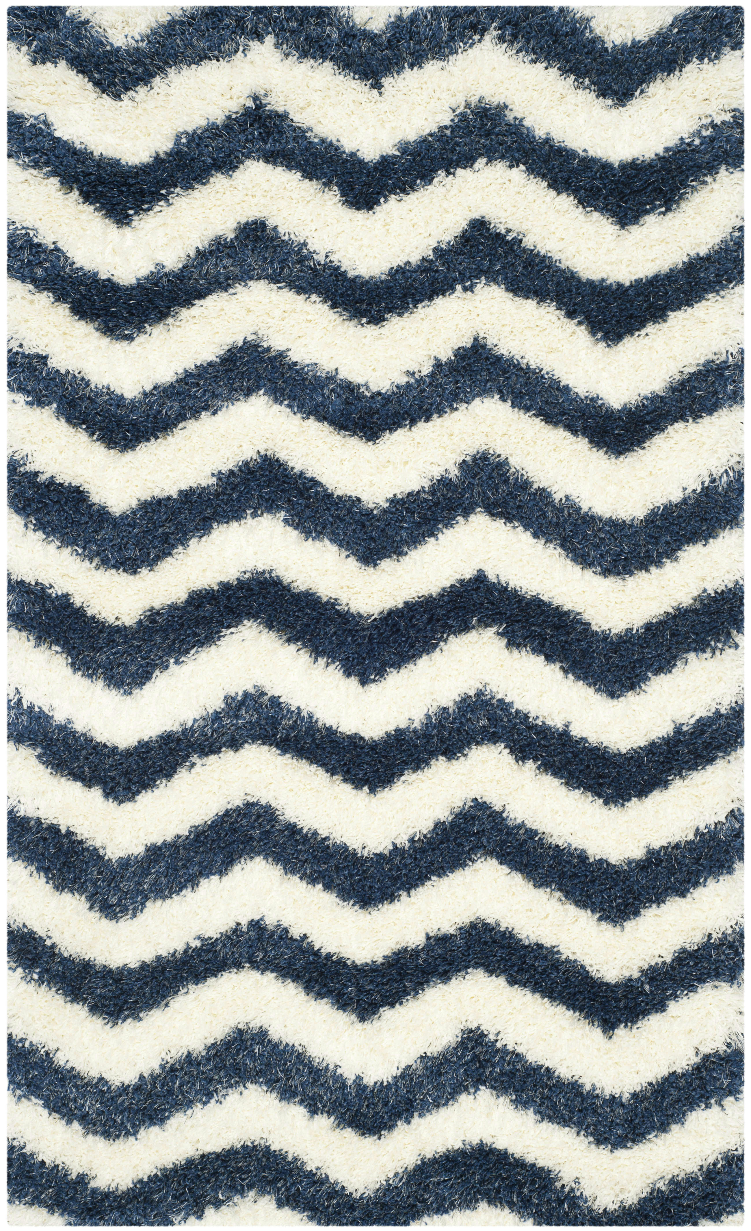 MONTREAL SHAG - Tapis de salon interieur en  ivoire & bleu, 91 x 152 cm