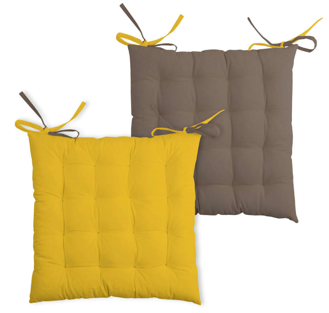 - Galette de chaise bicolore coton moutarde/taupe 40x40