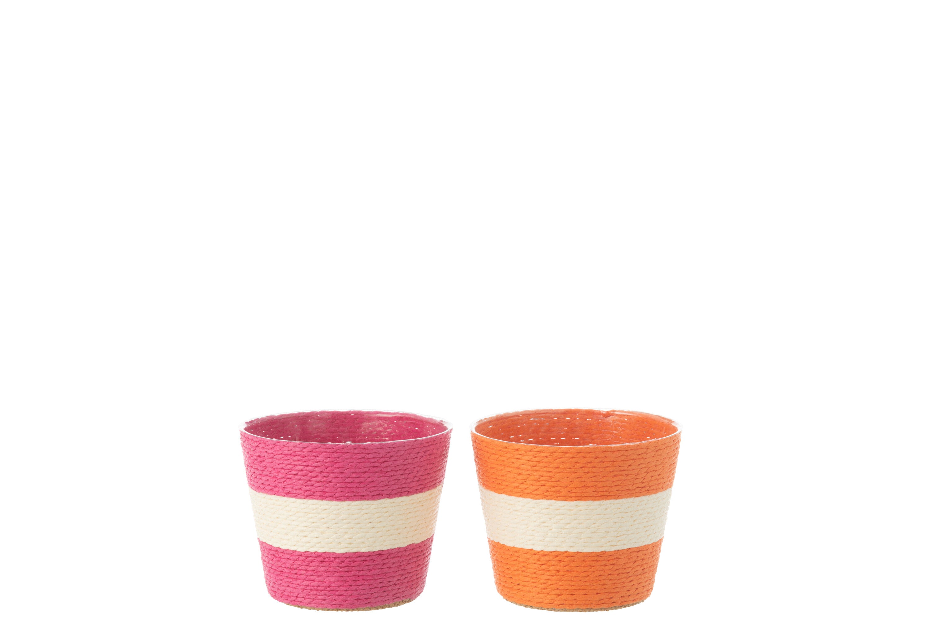 J-Line bloempot Touwtjes Streep - papier - roze/oranje - extra small - 2 st. - Ø 11.5 cm