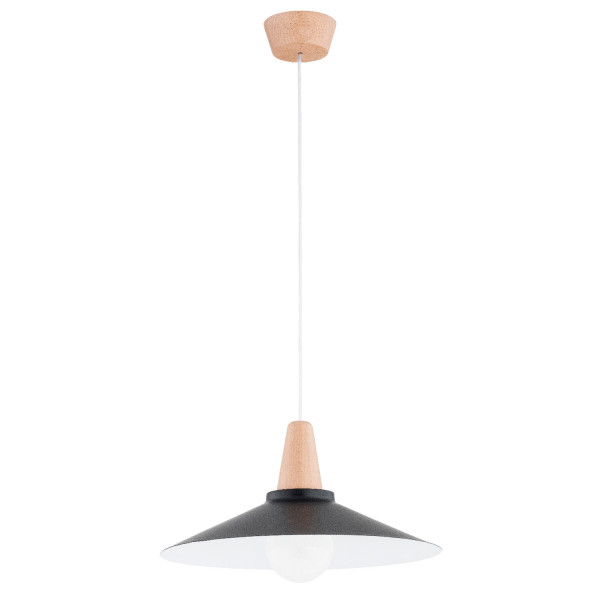 Lampa wisząca jasne drewno-czarna-biała NILAN 1xE27x15W Alfa