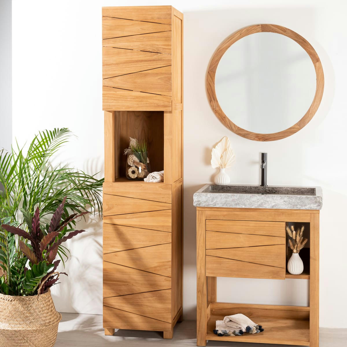 - Colonne salle de bain en teck 2 portes H190cm