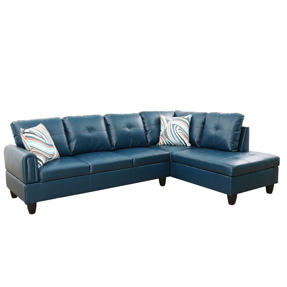StarHomeLiving Jazz Blue left facing leather Sectional Sofa 2 pieces Set