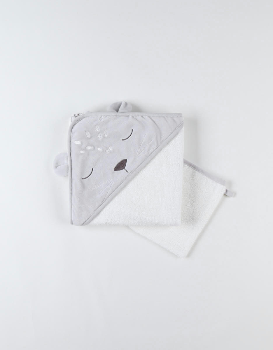- Set de bain Kendi en éponge et Veloudoux, écru/gris clair