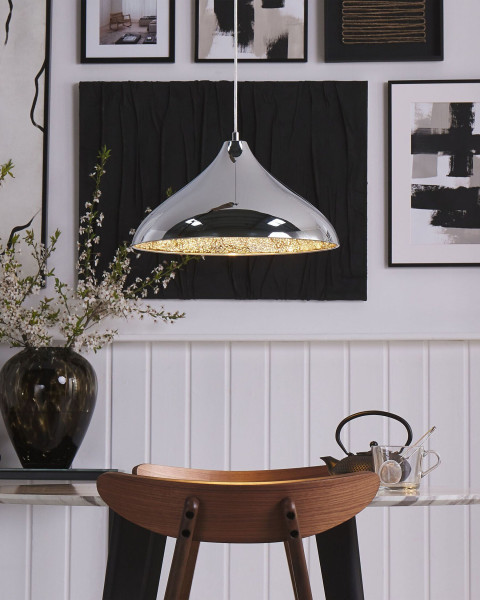 Lampa wisząca tłuczone szkło chromowana