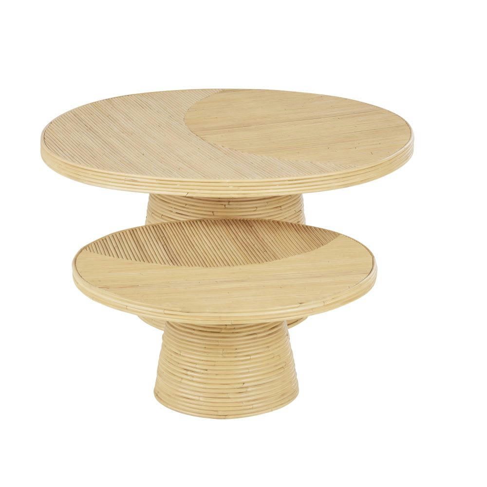 Tanja - Tables gigognes marqueterie de rotin beige