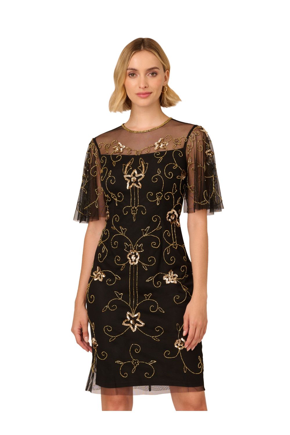 Papell Studio Beaded Illusion Neck Dress