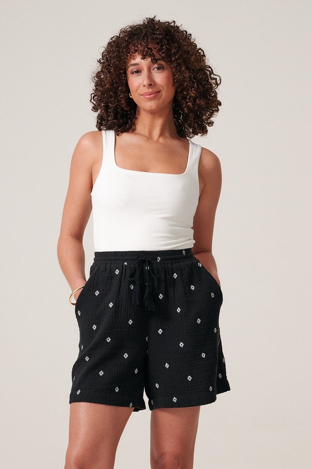 Klass. Embroidered Textured Cotton Pull On Shorts