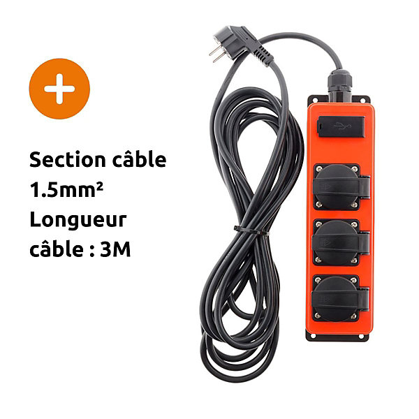 Multiprise étanche 3 prises 16A 2P T   USB - Zenitech
