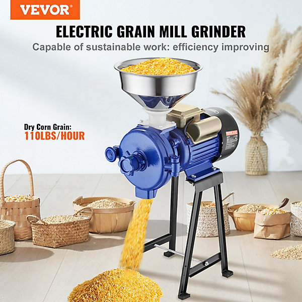 Moulin à grains électrique 3000W, broyeur épices commercial, réglable épaisseur, entonnoir.