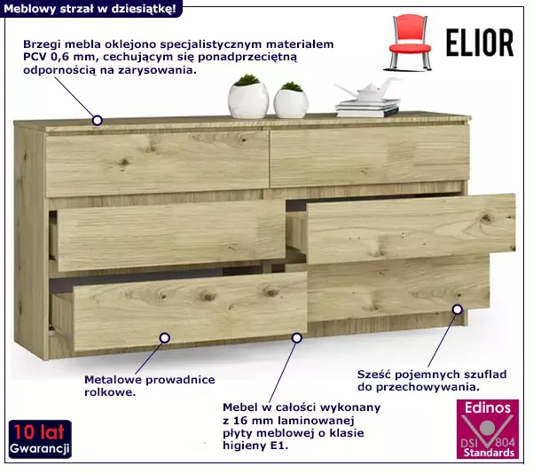 Komoda do sypialni z gładkim frontemdąb artisan - Naeno