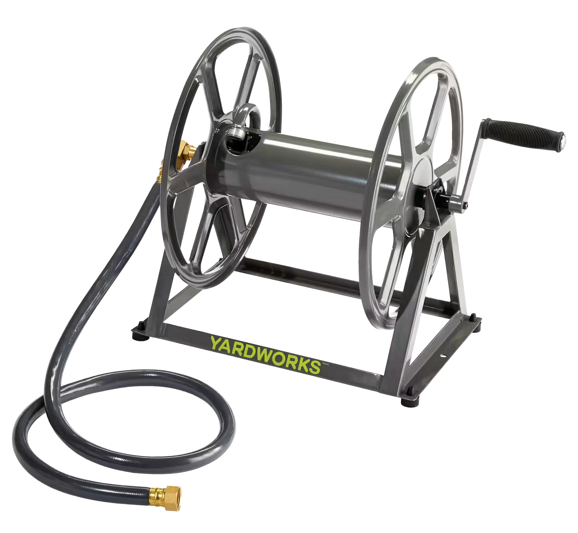 Yardworks Floorto Wall Mount Steel Garden Hose Reel Cart with Leader Hose, 125-ft