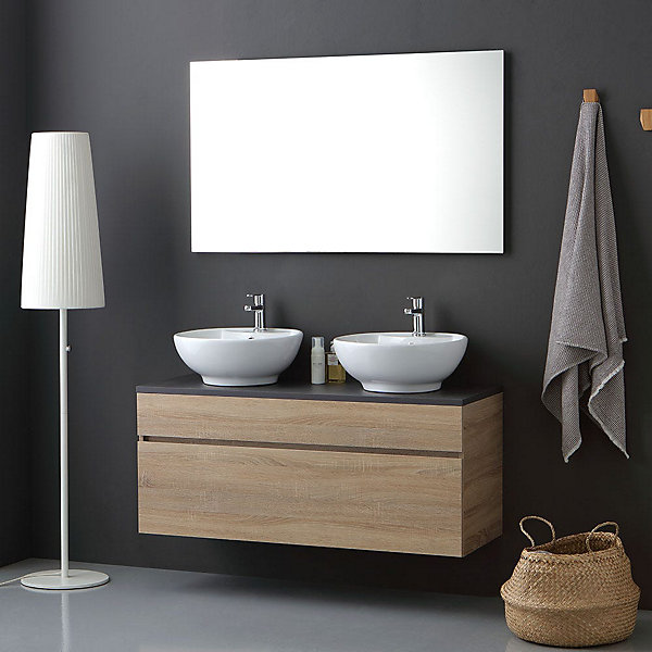 Meuble Salle De Bain En Chêne Naturel 120Cm Avec Miroir 120X60 - Sole