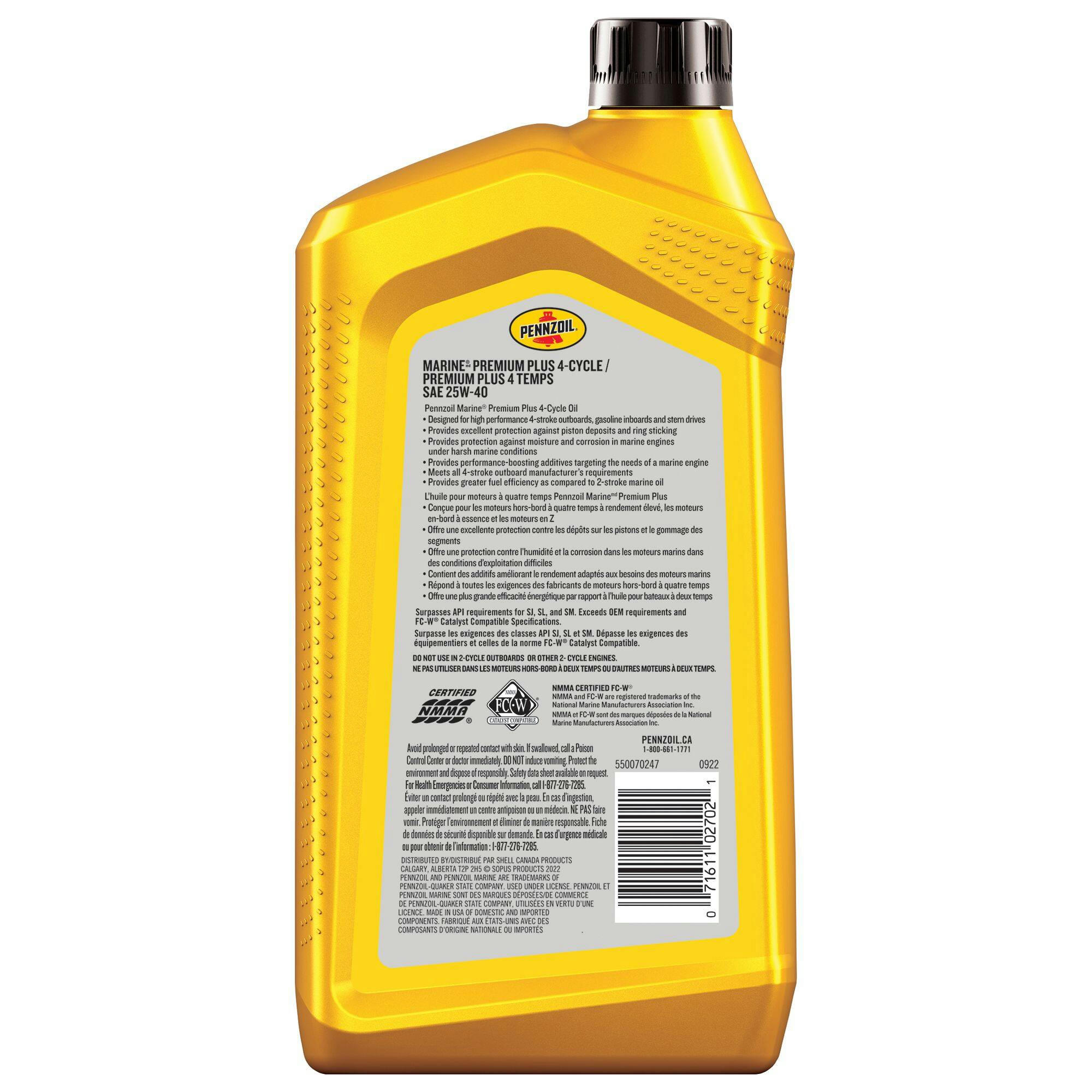 Pennzoil Marine Premium Plus 25W-40 4-Cycle Engine Oil, 1-L