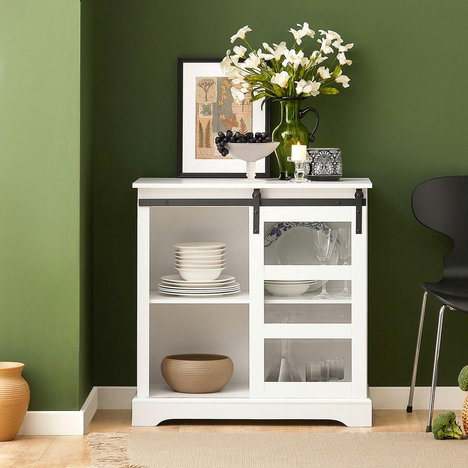 - Buffet de rangement effet bois blanc