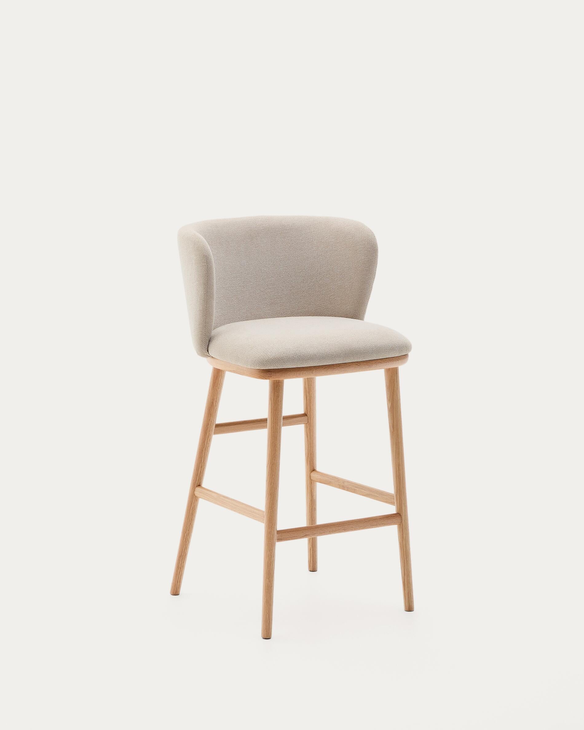 Ciselia stool beige chenille and solid ash wood natural tone finish FSC Mix Credit 65 cm