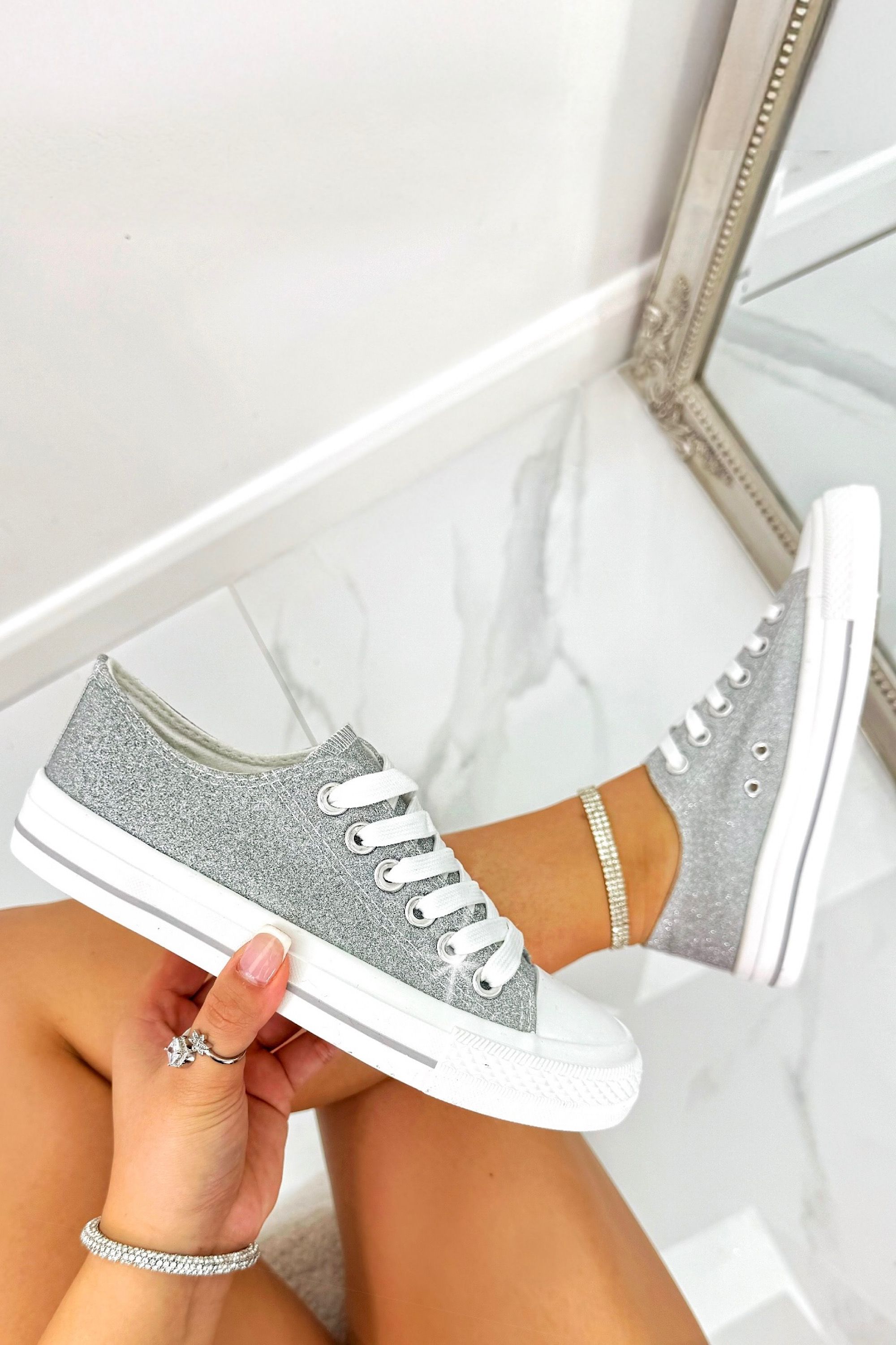 Love Lemonade Sparkly Glitter Canvas Trainers