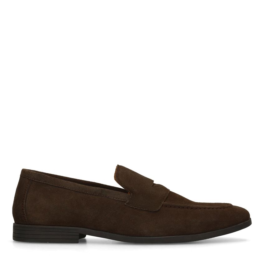 Manfield Donkerbruine suède loafers