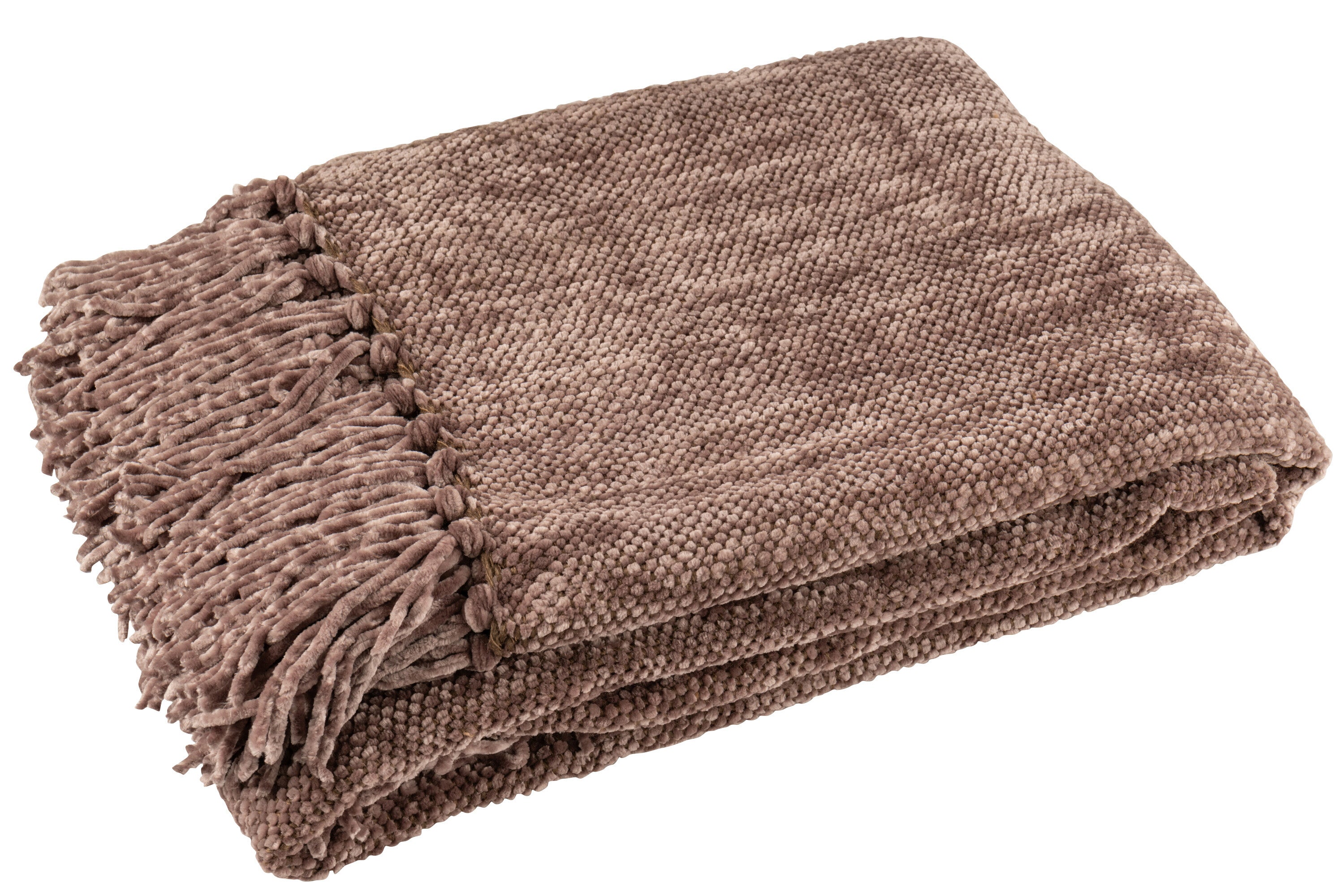 J-Line deken Chenille - polyester - donkerbruin