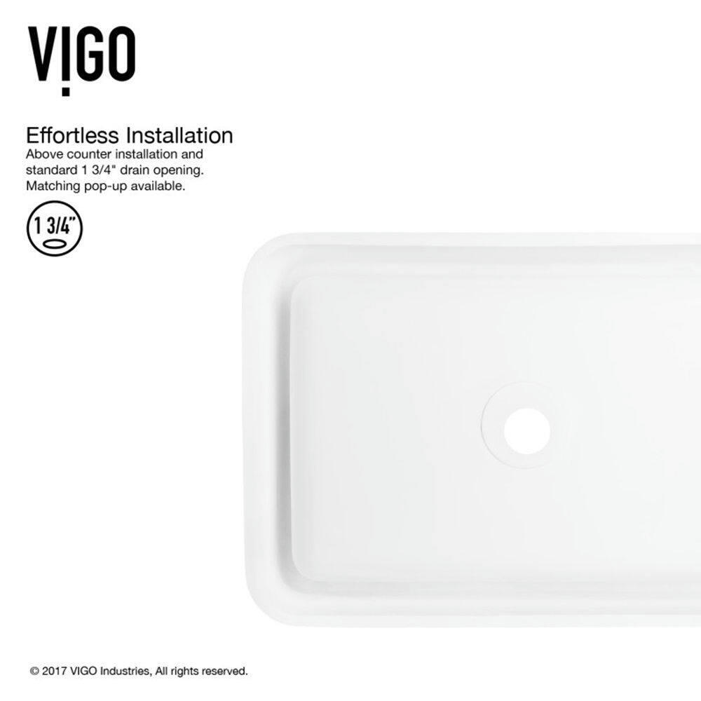 VIGO Petunia Matte Stone™ Rectangular Composite Vessel Bathroom Sink/Basin with Rounded Edges & Deep Bowl, White