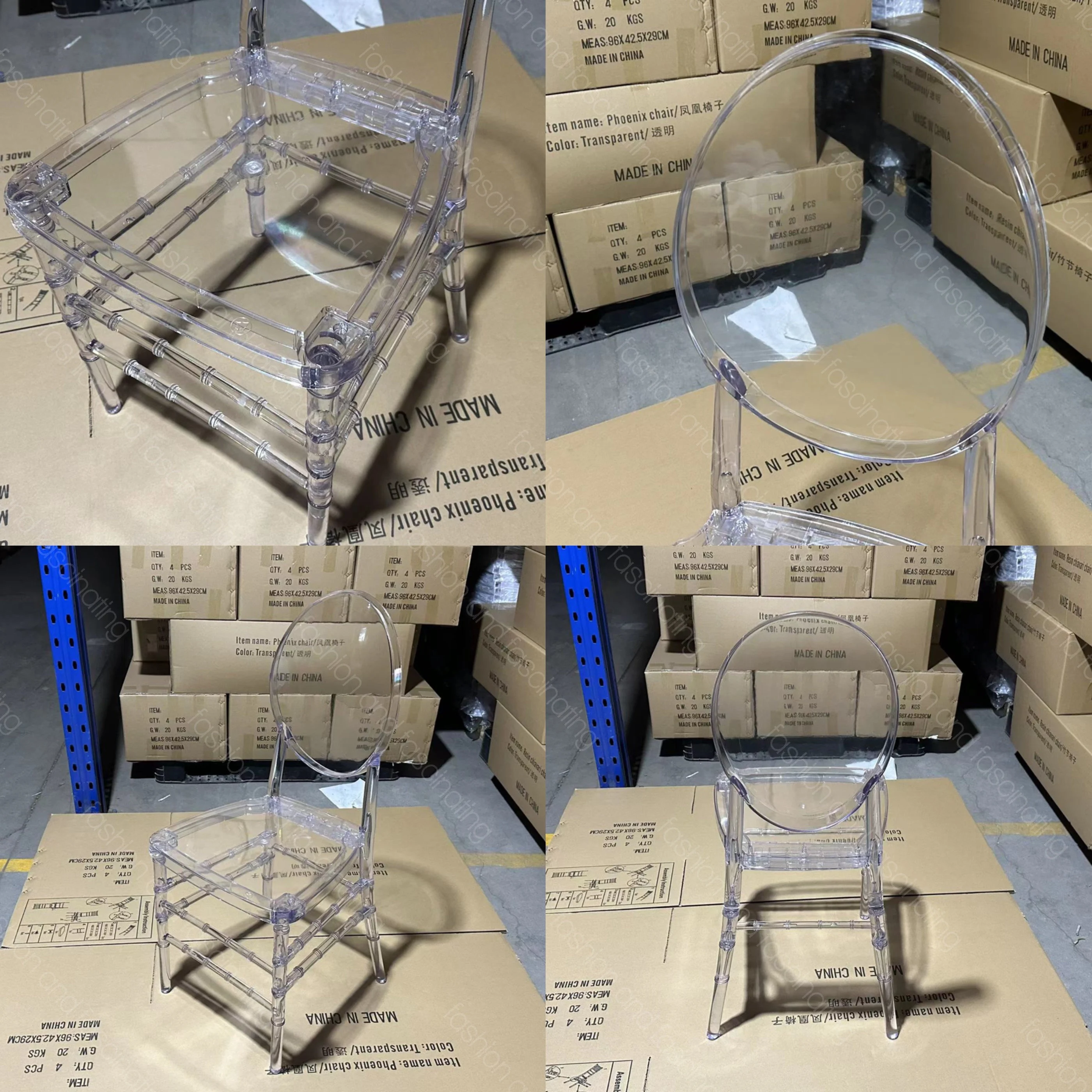 4 Pack Clear Resin Armless Stacking Chair with O Back