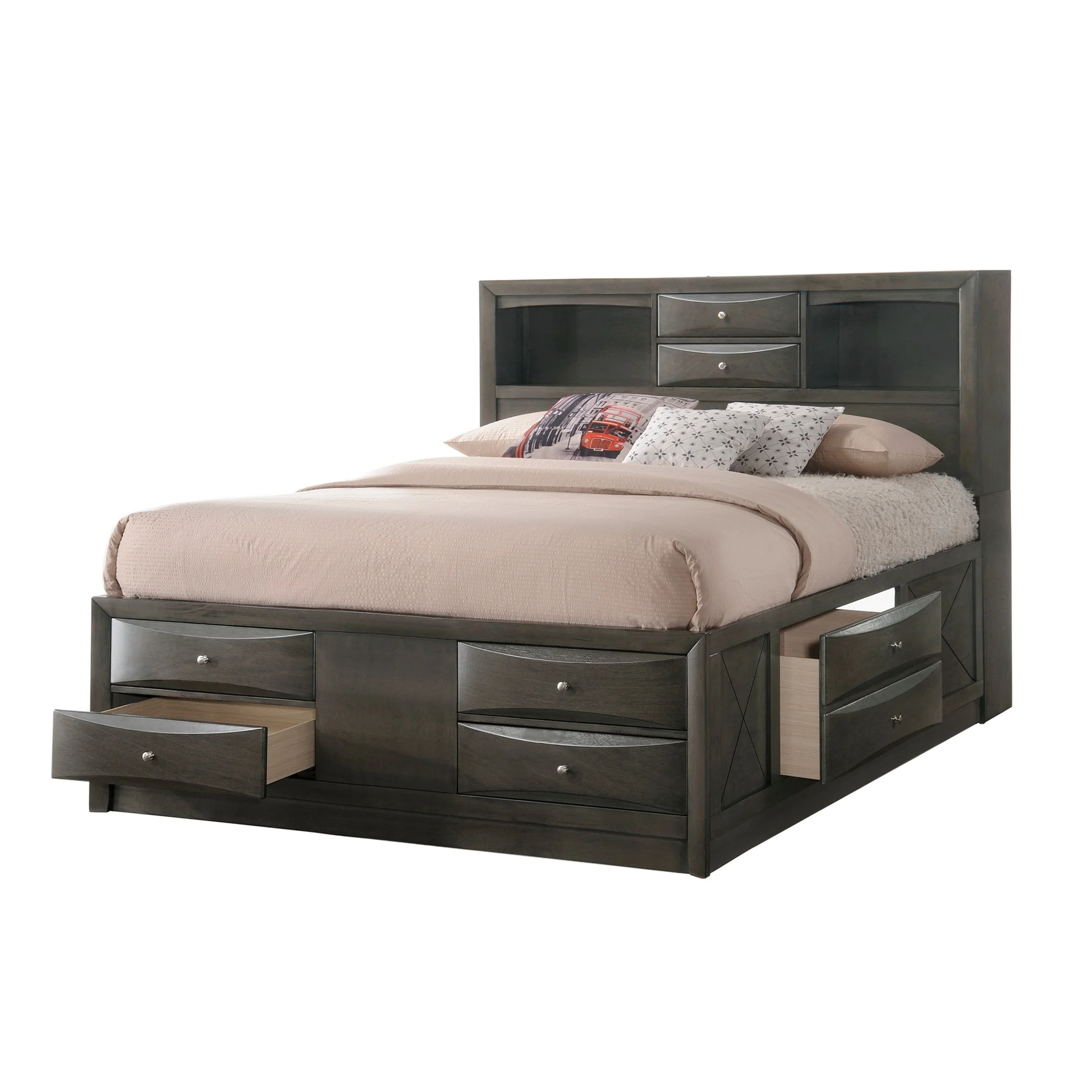 Priscella 6 Piece Gray Oak Storage Platform Bedroom Set