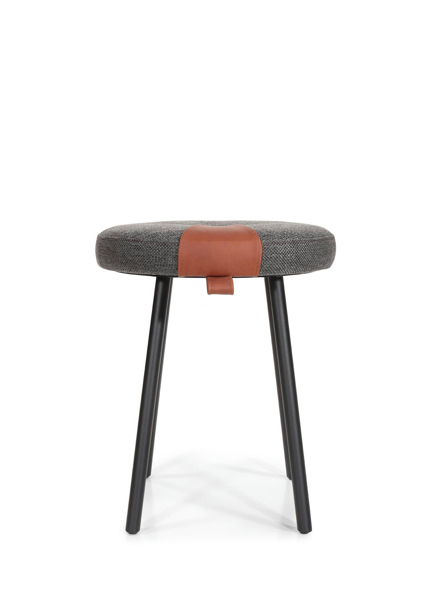 FIKA - Tabouret en métal noir et tissu gris