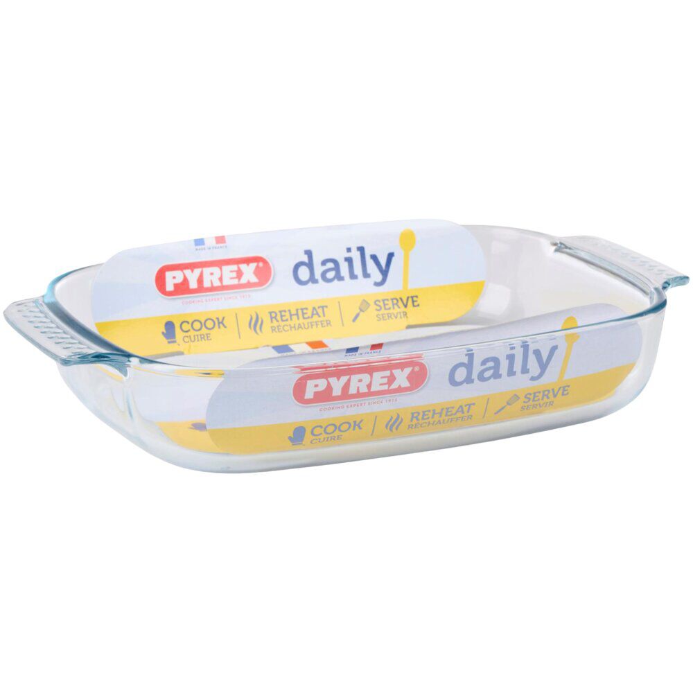 Plat à tarte rectangulaire Pyrex Daily verre transparent 23x35cm