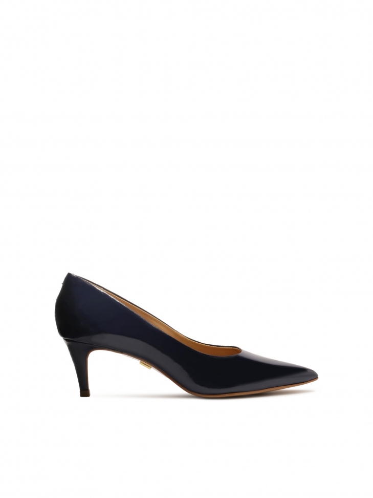 Navy blue patent leather pumps