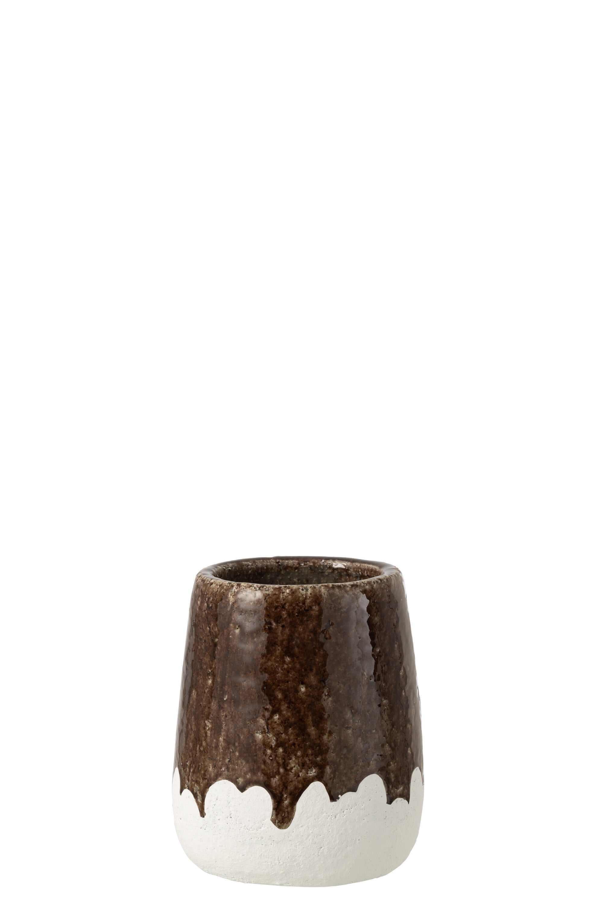 J-Line bloempot 2 Delig - keramiek - wit/bruin - large