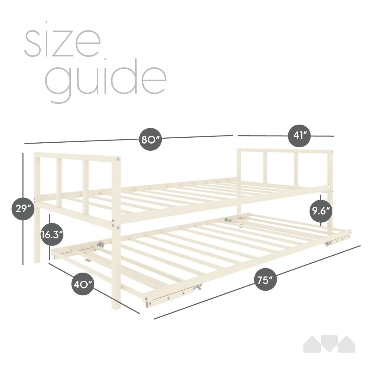 Milliard Twin Daybed and Fold- Up Trundle Set, Daybed with Pop Up Trundle - Mattresses Sold Separately (White)