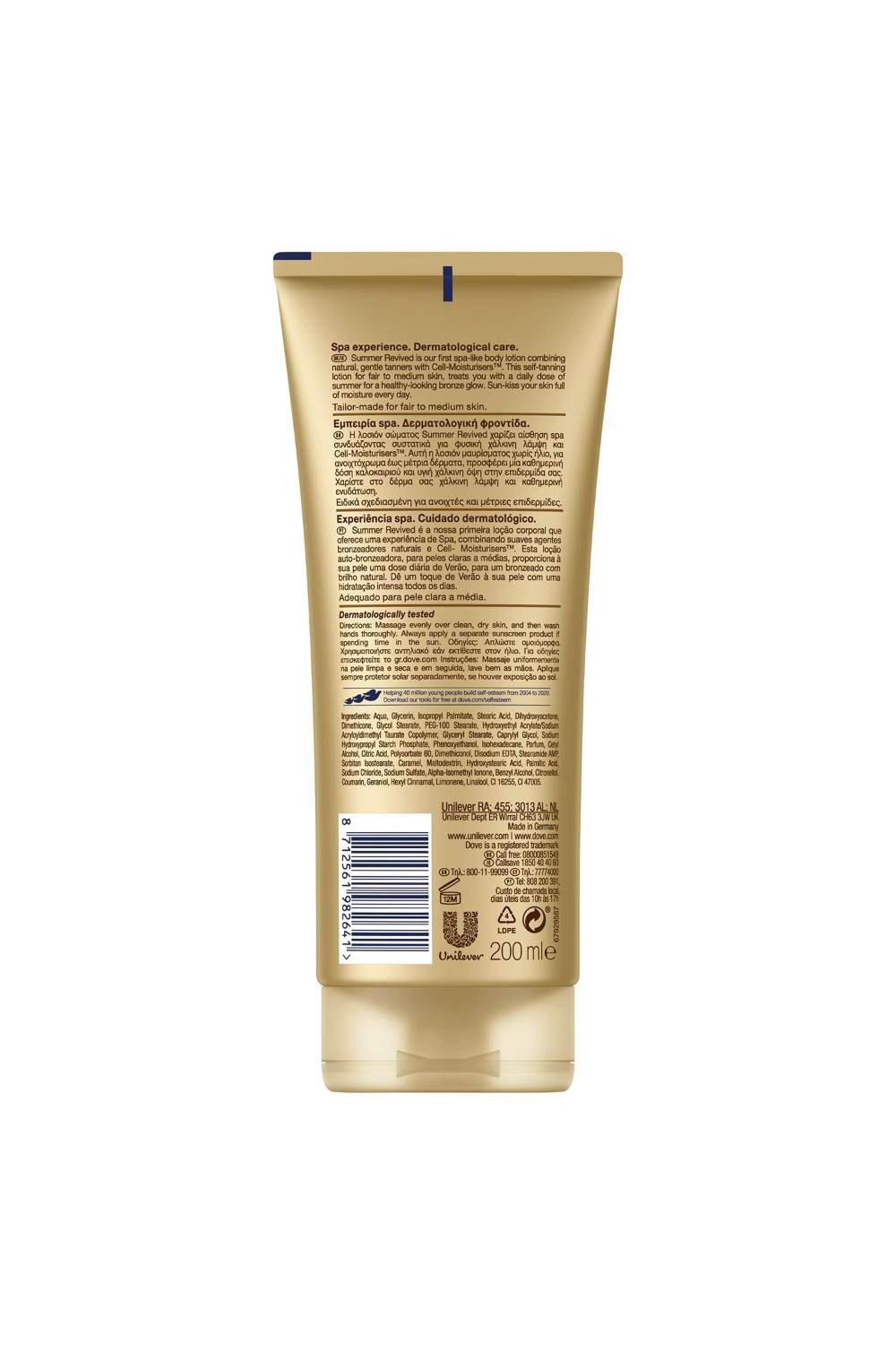 Dove Self Tan Medium Skin, 'Body Lotion', 200ml, 6pk