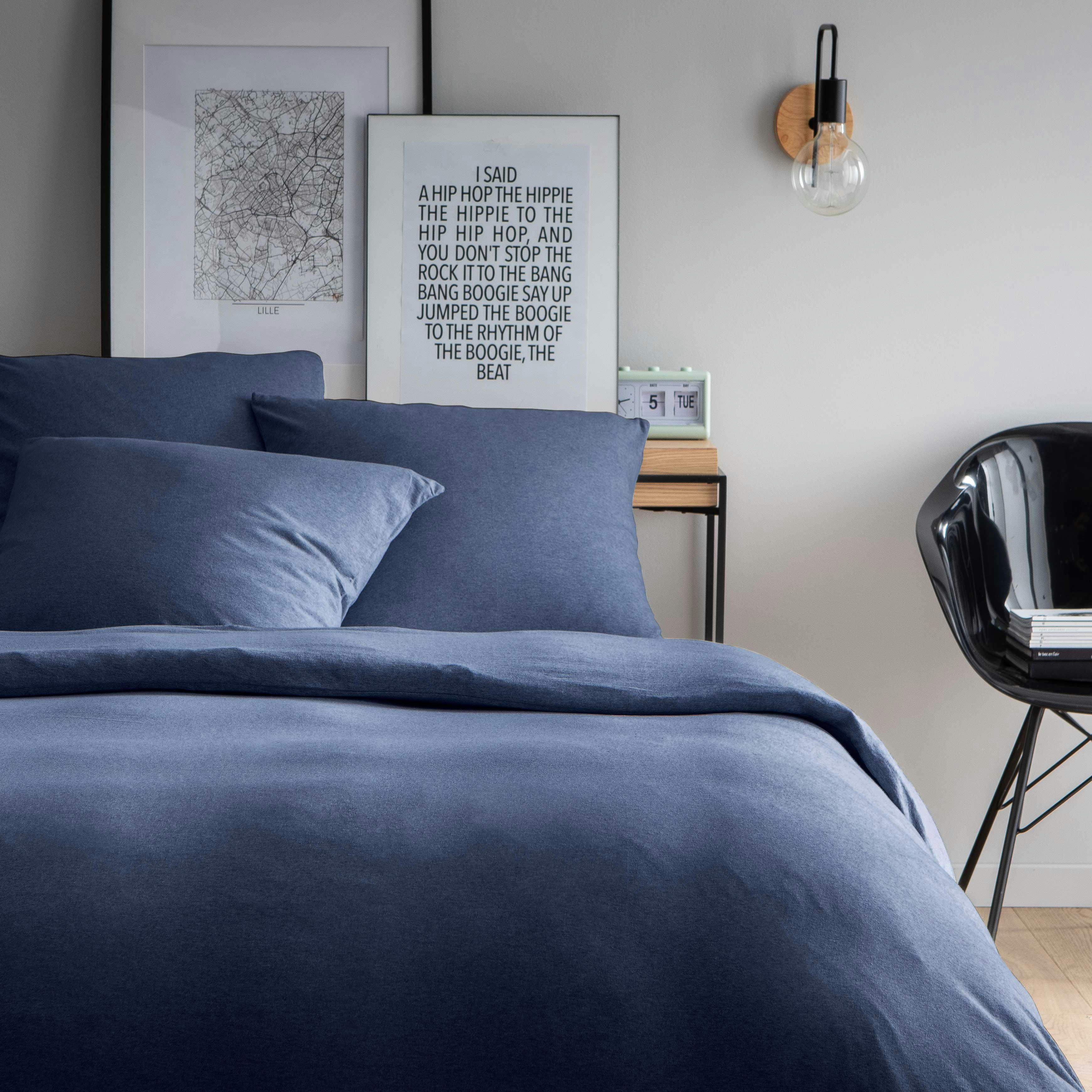 JERSEY - Parure de lit unie en jersey de coton Bleu 140x200+63x63cm