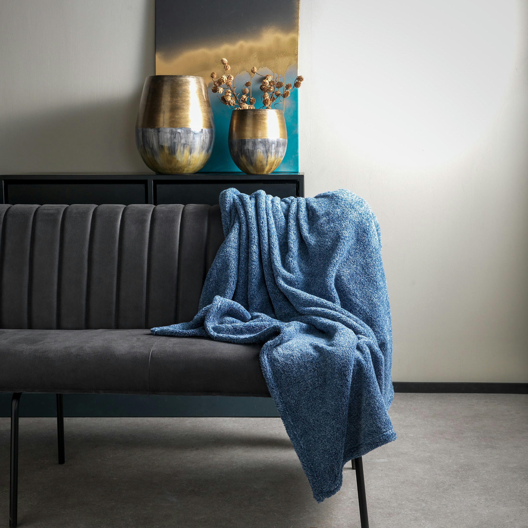 OSCAR - Plaid bleu fleece 140x180 cm uni