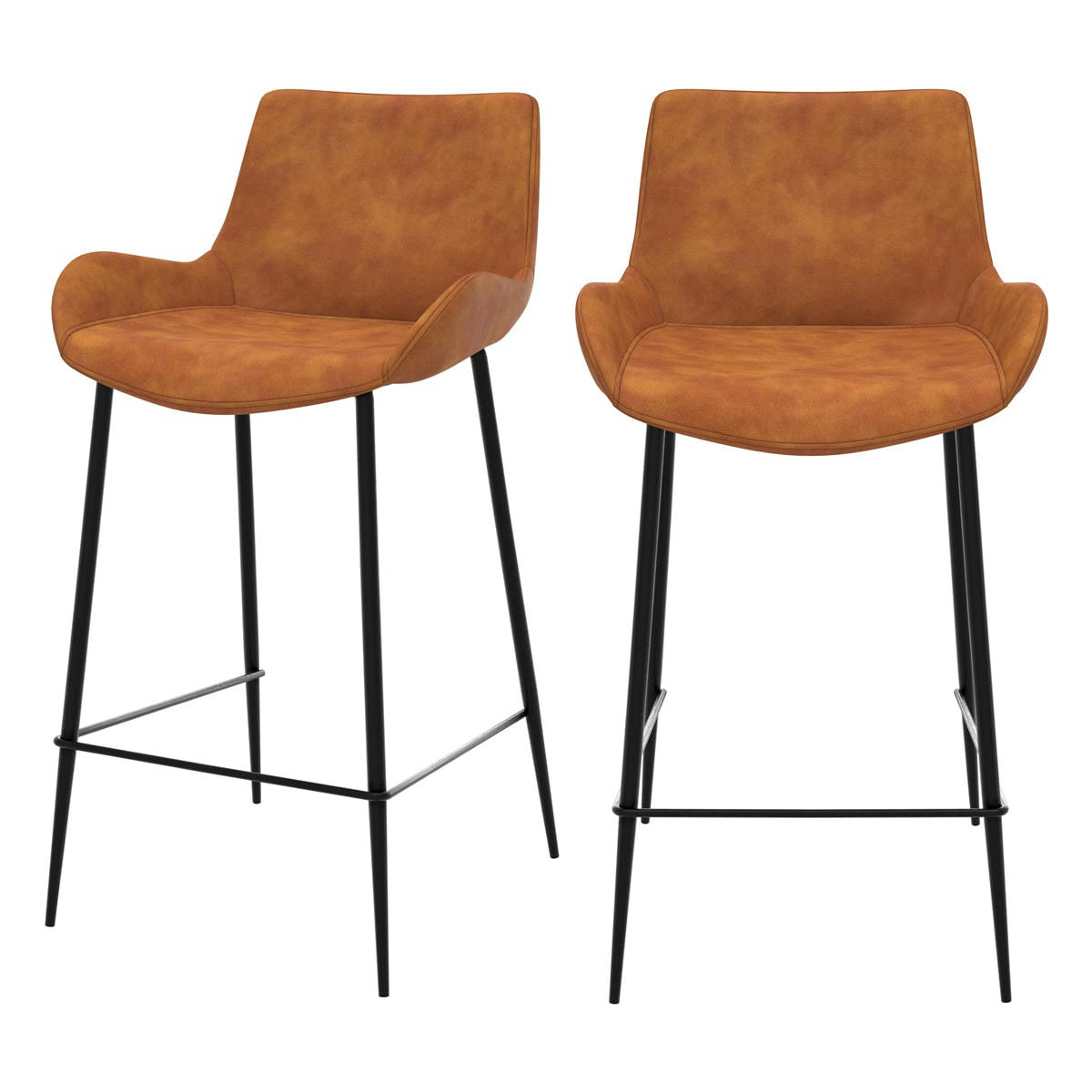 PIRATA - Chaise de bar mi-hauteur en cuir synthétique camel 65cm (x2)