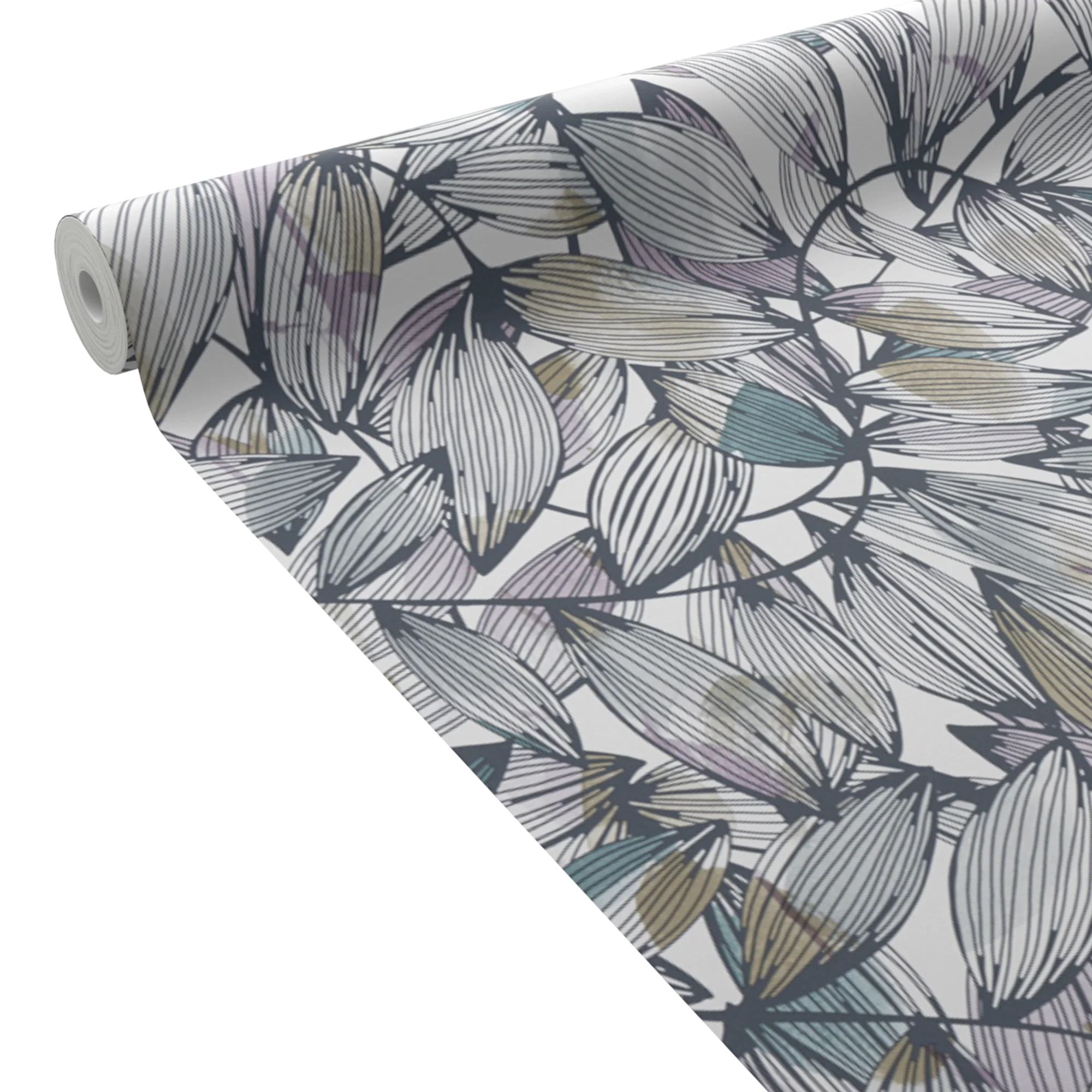 Papier peint intissé LUCILLE anthracite, bleu céladon et parme