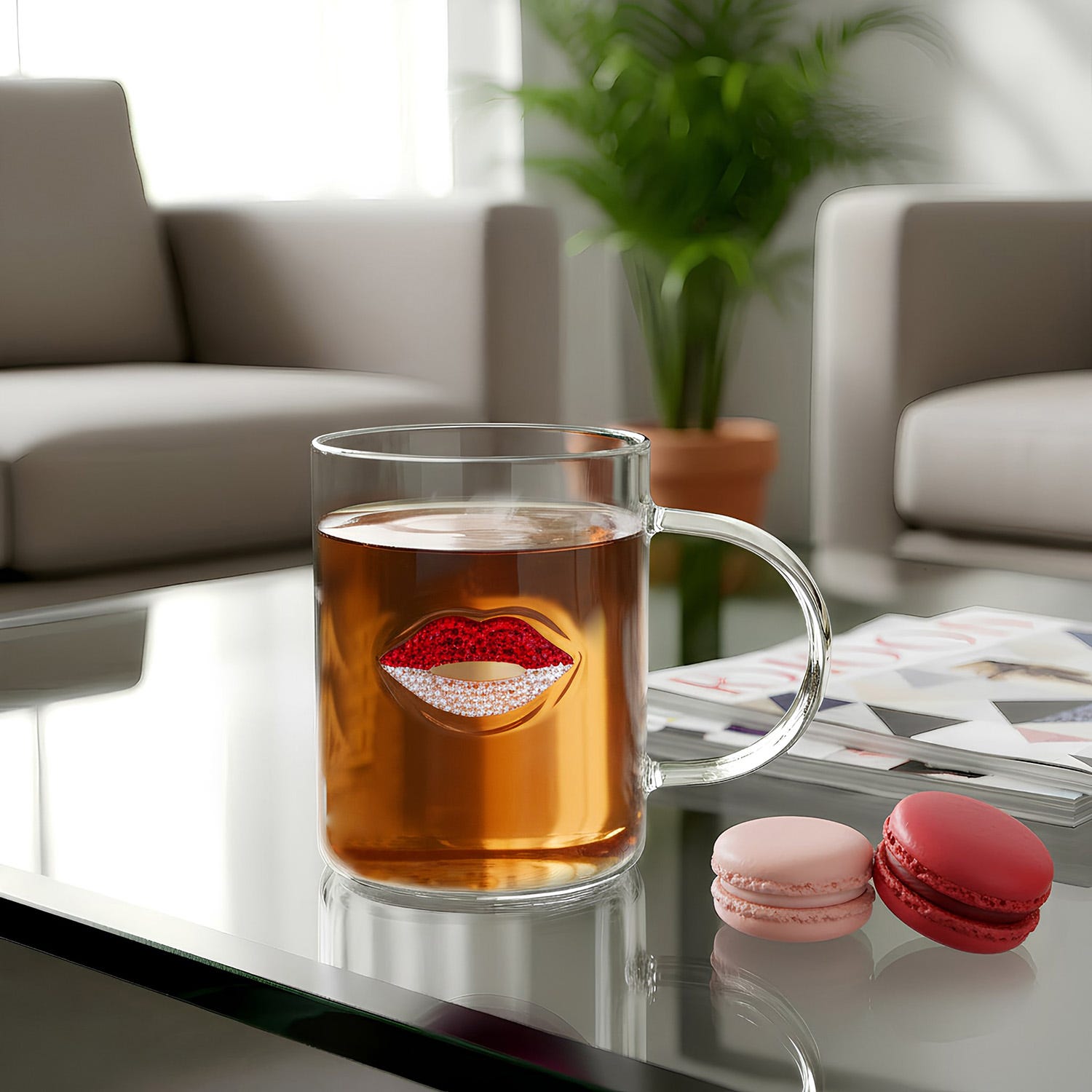 Tazza labbra rosso bianco vetro 390 ml