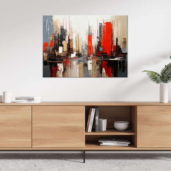 Feeby Obraz nowoczesny, Abstrakcjyjne miasto beżowy czerwony 60x40
