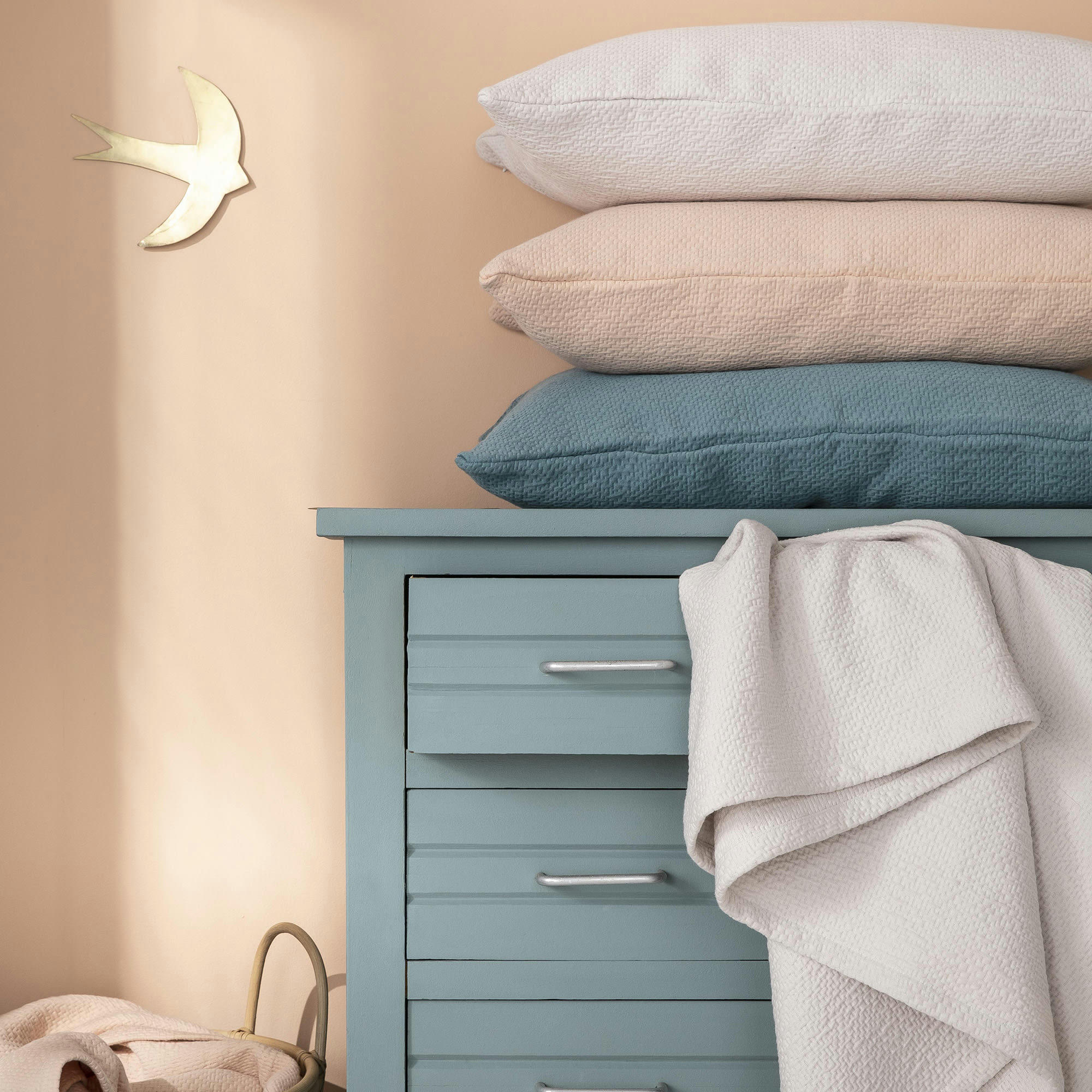 POEME - Housse de coussin texturée en jacquard de coton greige 40x60