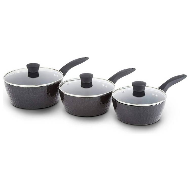 Tower Diamo 3 Piece Aluminium Saucepan Set - Black