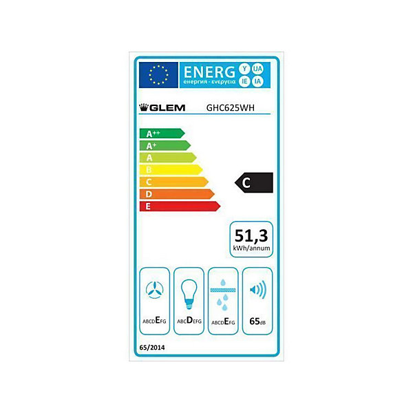 GLEM Hotte visière 60 cm 250 m3/h blanche - GHC625WH