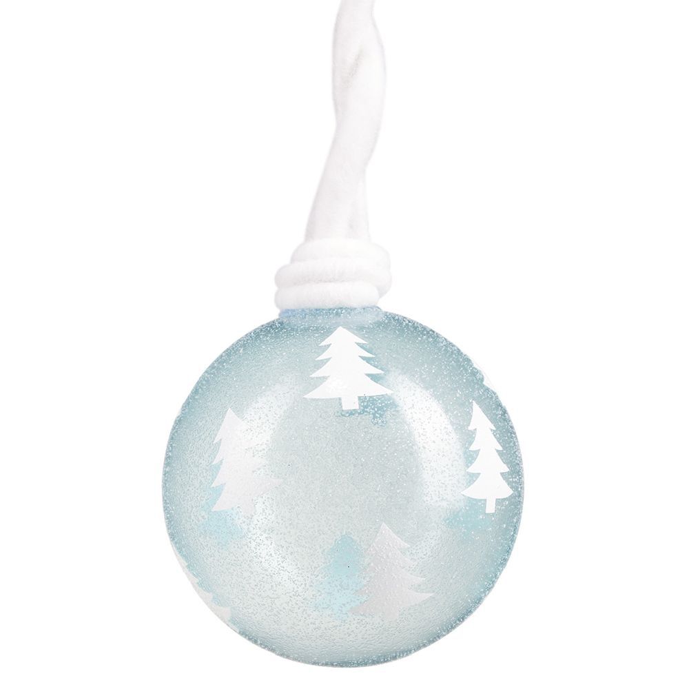 Boule de No&euml;l en verre pailleté motif étoile attache en laine Ø8cm