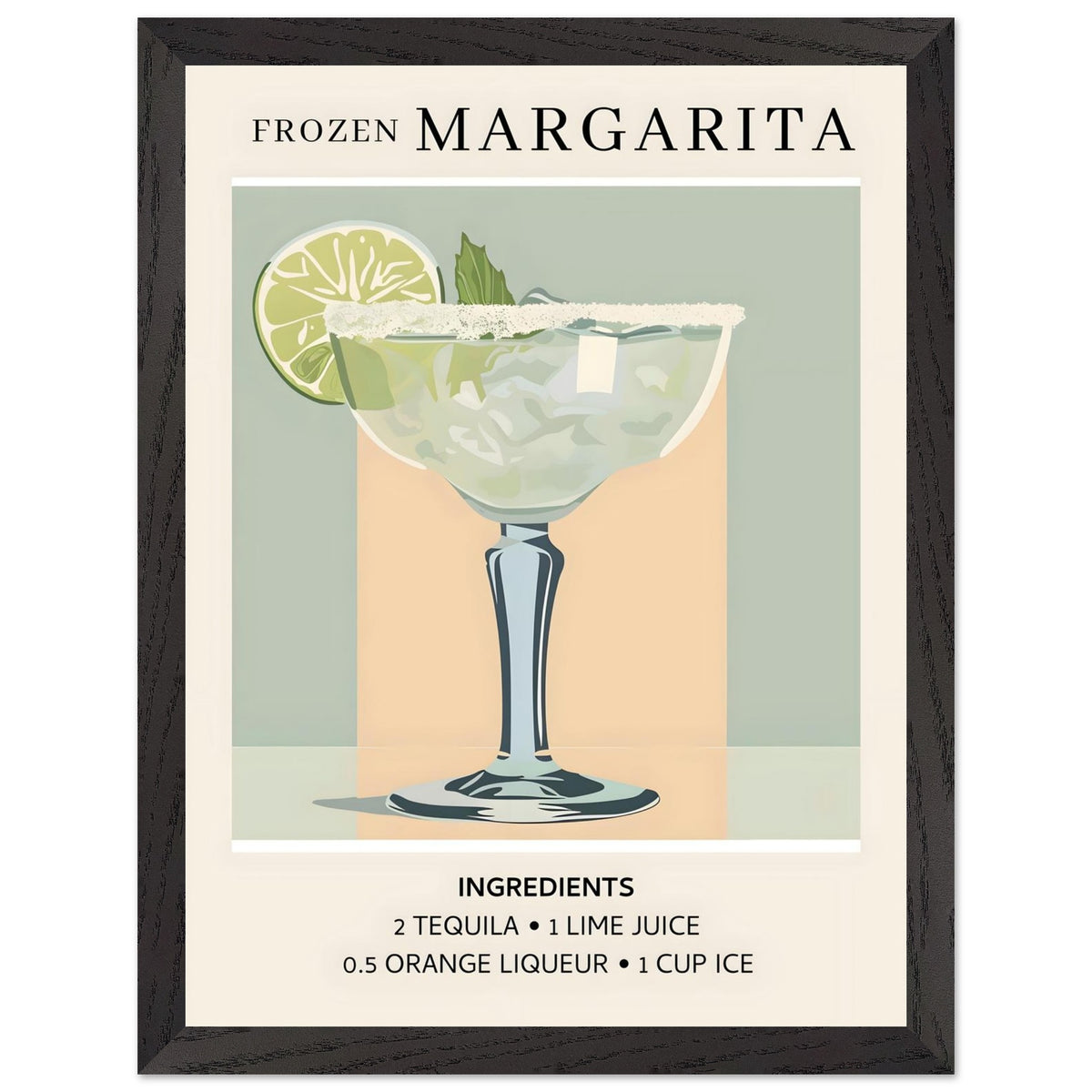Artfulprints Poster met Lijst Frozen Margarita cocktail I - Ingrediënten  - 30x40 cm - Groen