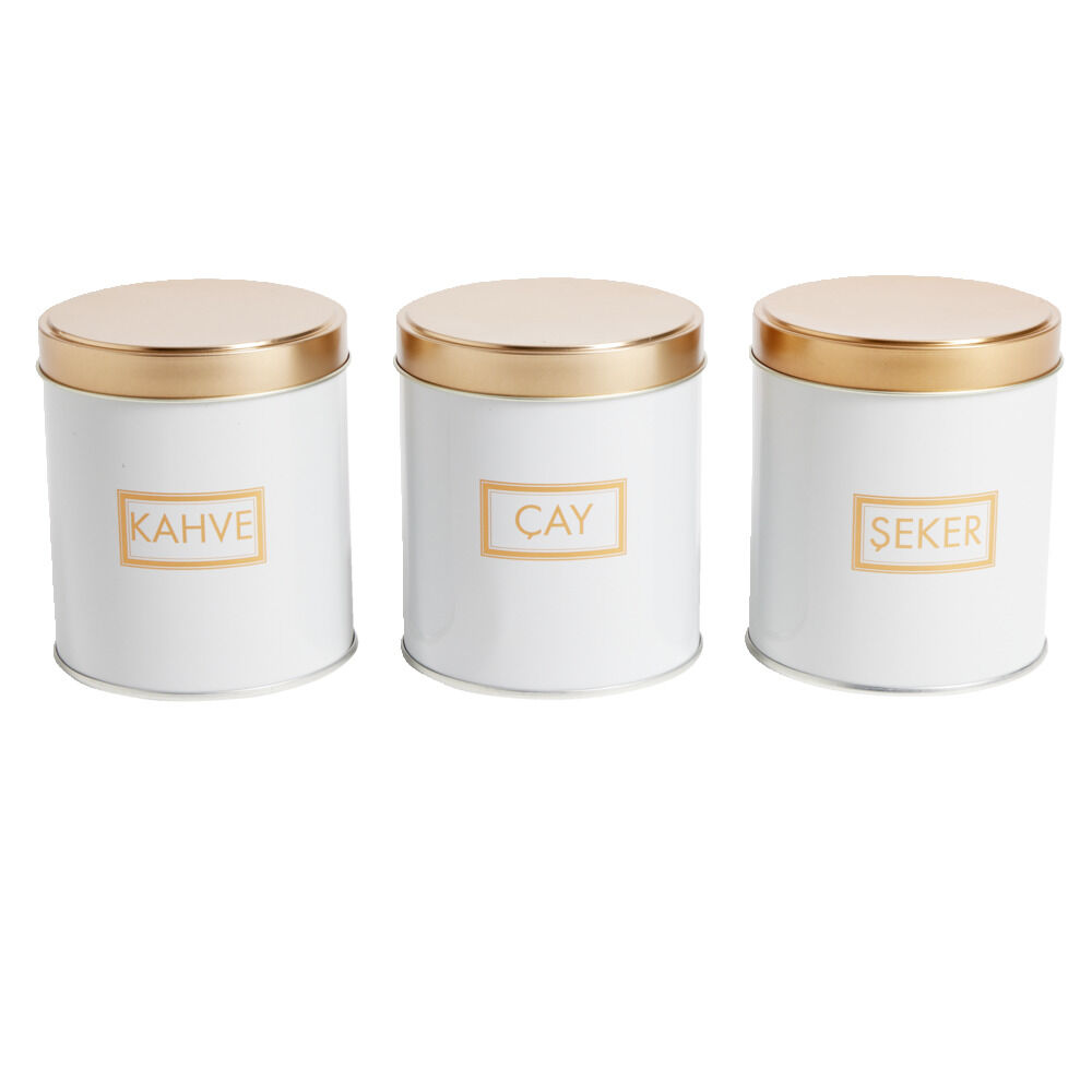 Lot de 3 pots à épices acier blanc et doré Ø9,9xH11,4cm