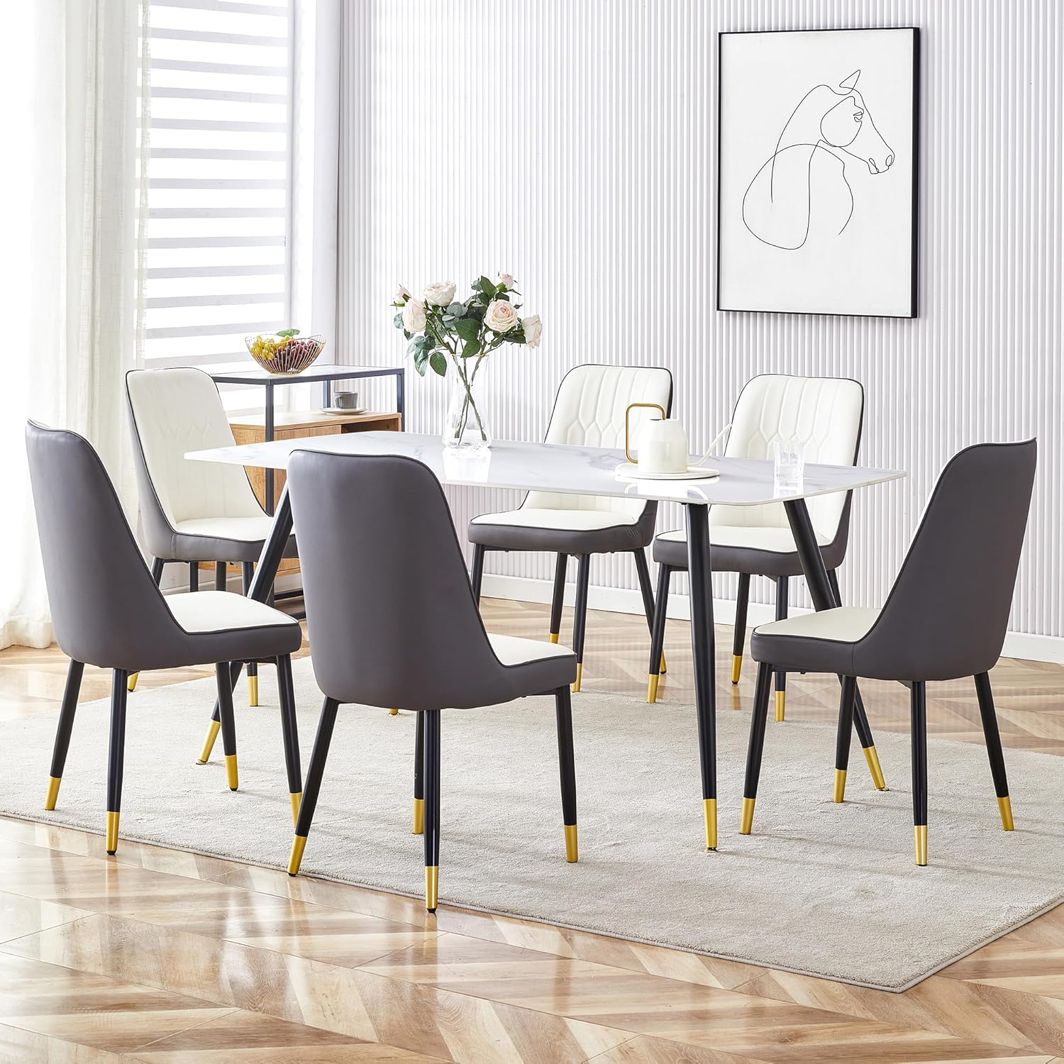Dining Room Table Set for 6, Dinner Table Set for 6, Sintered Stone Kitchen Table Top and Modern Chairs Set of 6 for Kitchen Dining Room