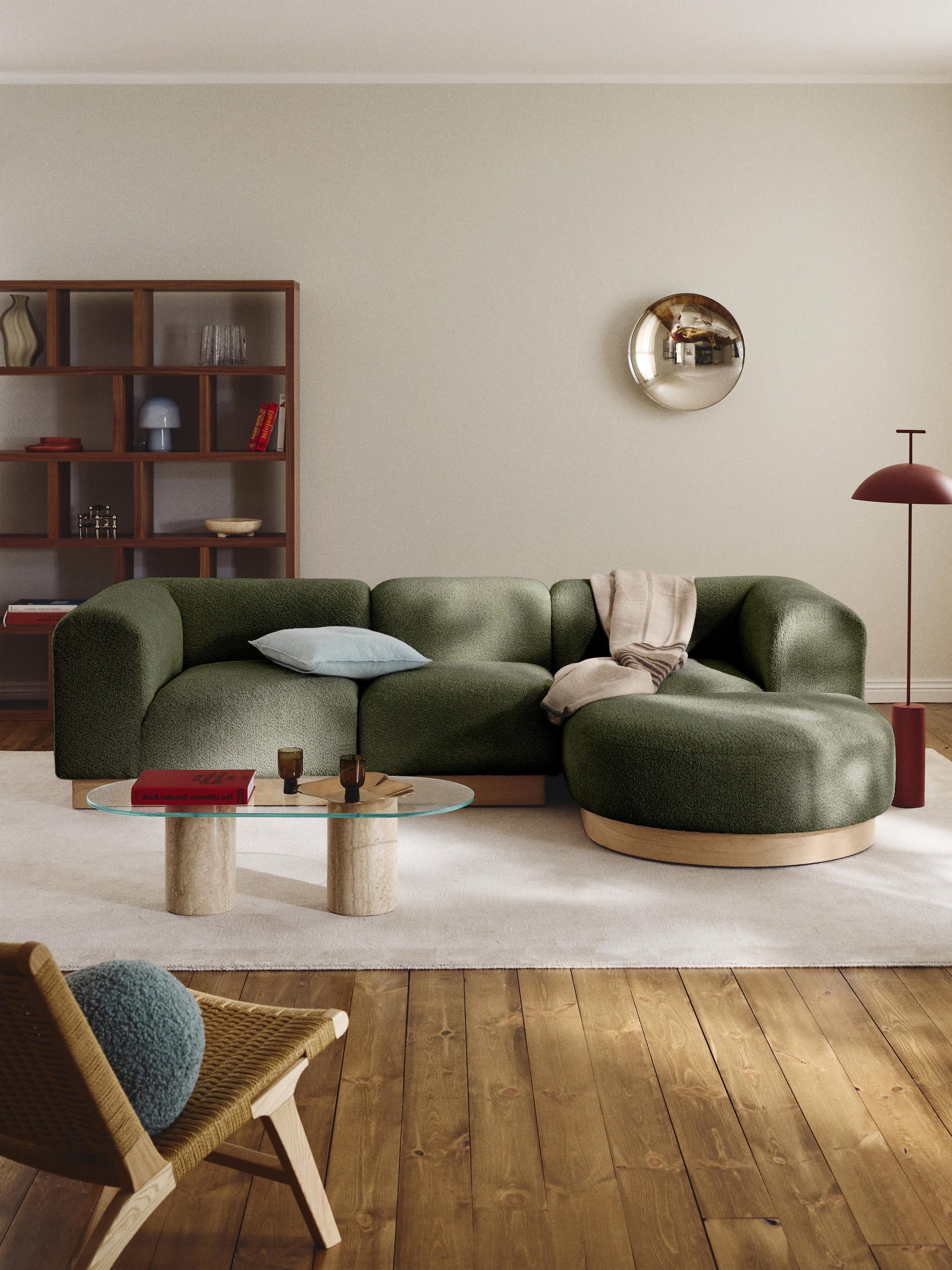Modulares Sofa Natalie (3-Sitzer) aus Teddy-Bouclé mit Hocker (links/rechts)