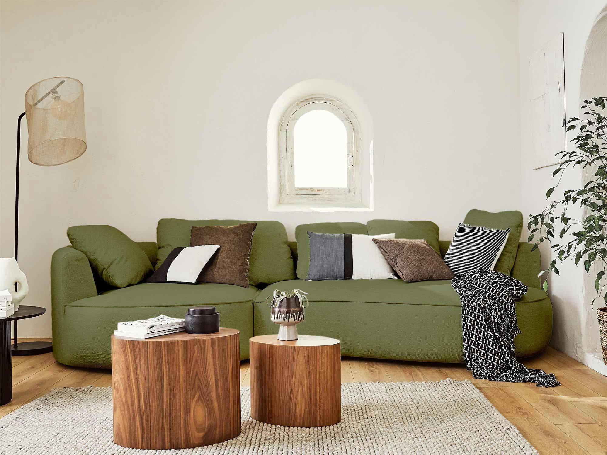 HIBISCUS - Canapé d'angle gauche 4 places en tissu vert