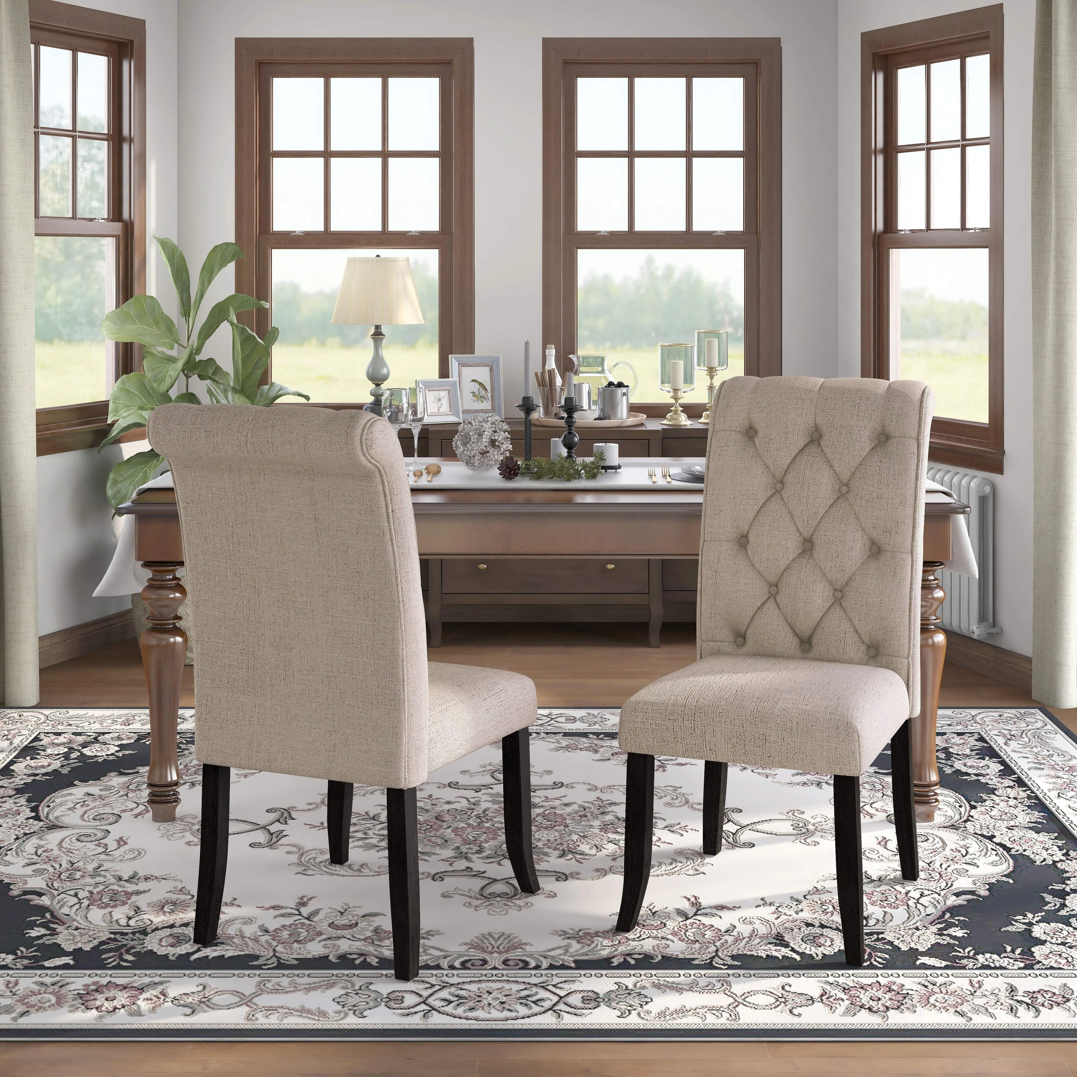 Sheila Rustic Farmhouse Tufted Fabric Dining Chairs (Set of 2) by Furniture of America
