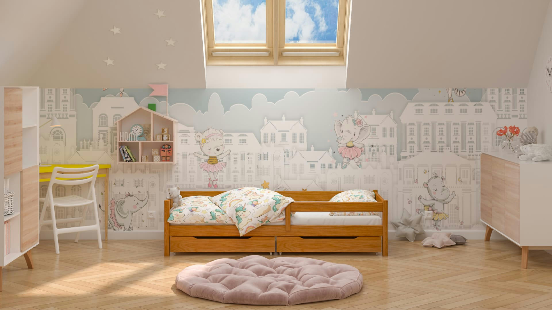 - Lit simple en pin massif 180x80 couleur teck